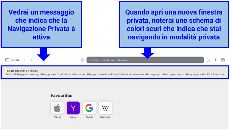 Istantanea della Modalità di Navigazione Privata su Safari (MacBook)