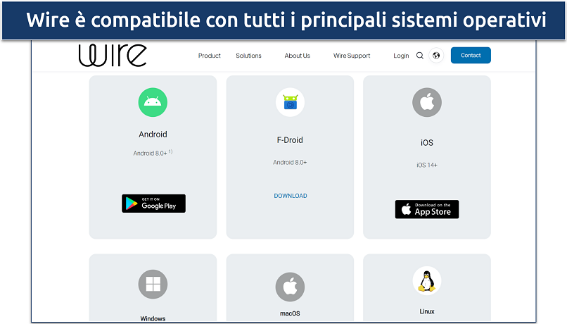 Screenshot of the Wire app's webpage