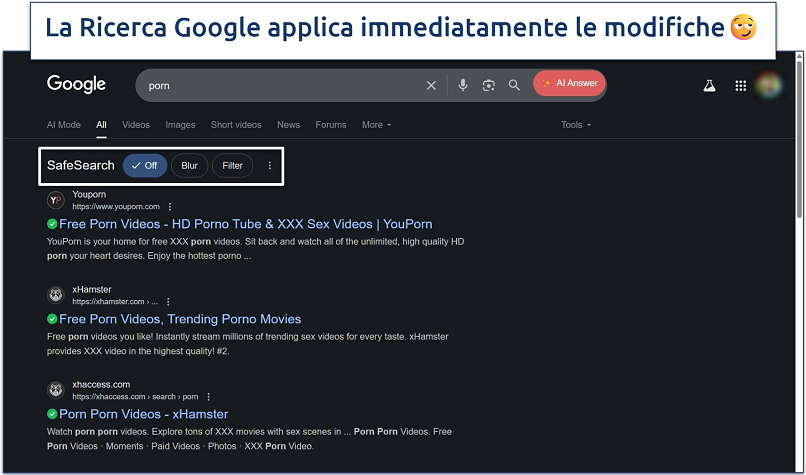 Screenshot of search results for 